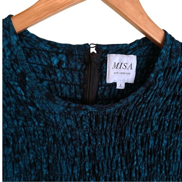 Anthropologie MISA Roisin Long Sleeve Mini Dress In Teal Snake Size Large - Picture 4 of 10